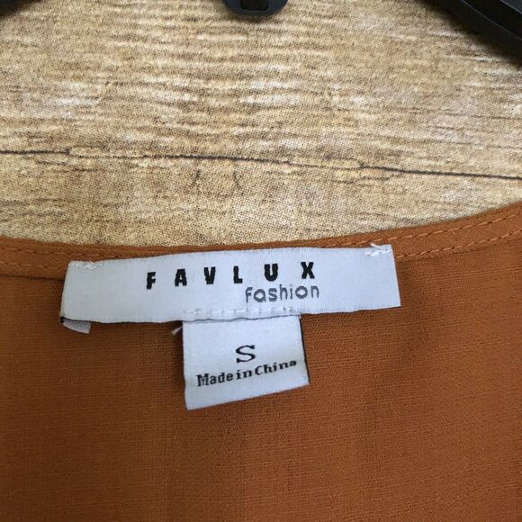 Favlux Mustard Yellow Knot Front Short Sleeve Blouse - Size Small - V-Neck Top - Picture 4 of 6